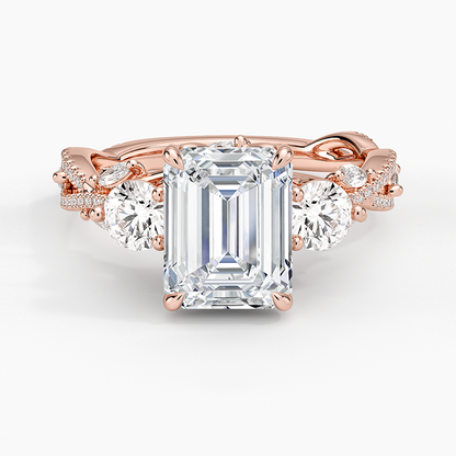Luxe Secret Garden Three Stone Diamond Ring (1 ct. tw.) - Emerald Cut Center Stone