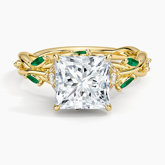 Secret Garden Lab Emerald and Diamond Ring (1/4 ct. tw.) - Princess Cut Center Stone
