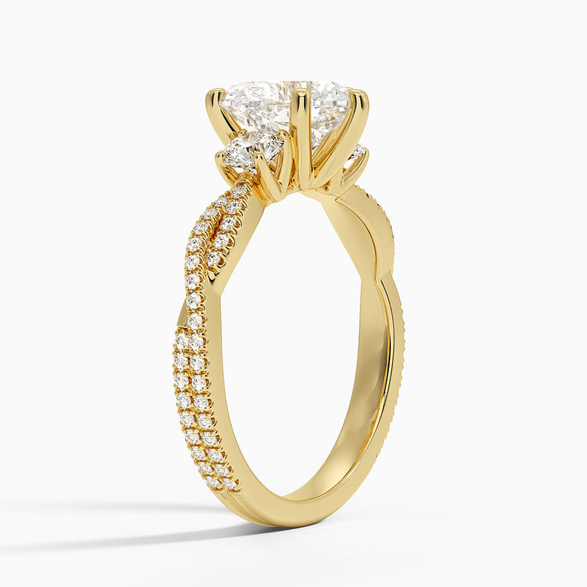 Luxe Three Stone Petite Twisted Vine Diamond Ring - Heart Center Stone