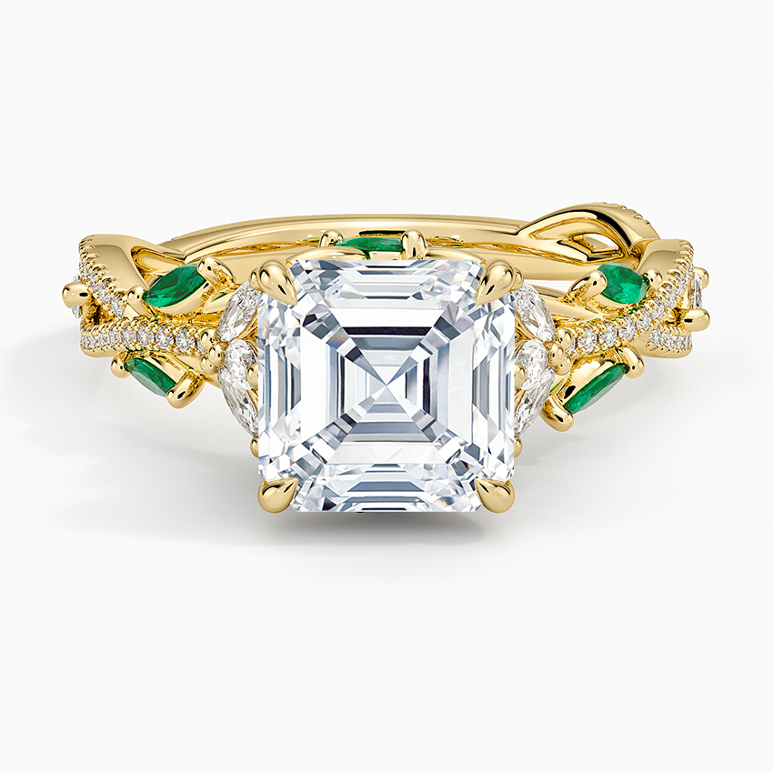 Luxe Secret Garden Lab Emerald and Diamond Ring - Asscher Cut Center Stone