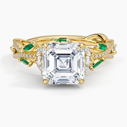 Luxe Secret Garden Lab Emerald and Diamond Ring - Asscher Cut Center Stone