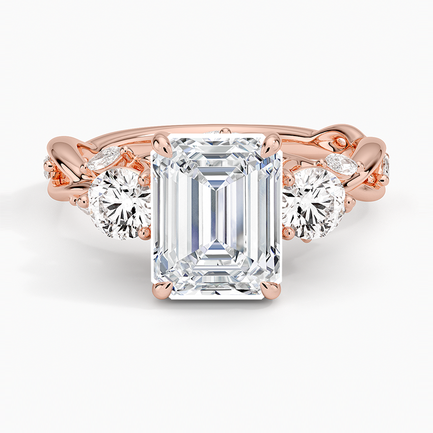 Secret Garden Three Stone Diamond Ring (3/4 ct. tw.) - Emerald Cut Center Stone