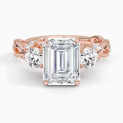 Secret Garden Three Stone Diamond Ring (3/4 ct. tw.) - Emerald Cut Center Stone