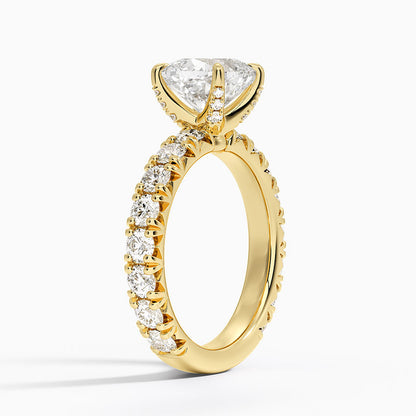 Ellora Three-Quarter Coverage Diamond Ring - Cushion Cut Center Stone
