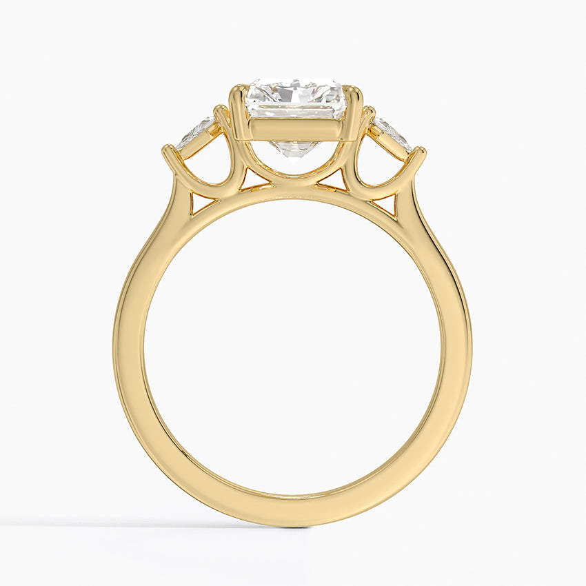 Petite Cometa Perfect Fit Three Stone Diamond Ring - Radiant Cut Center Stone