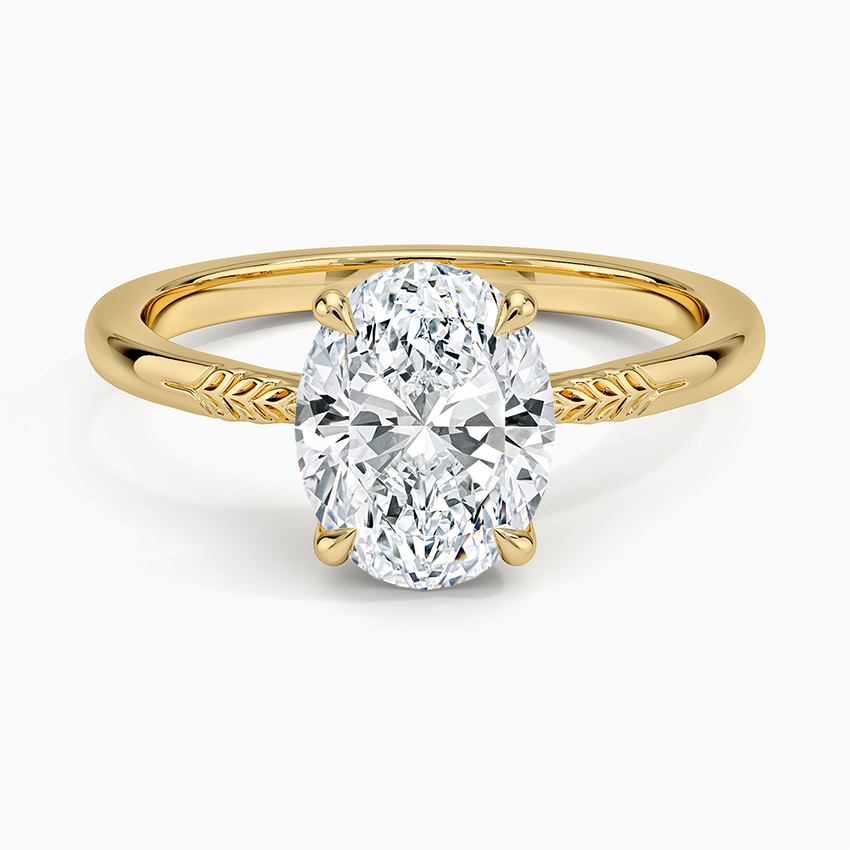 Laurel Engraved Ring - Oval Cut Center Stone