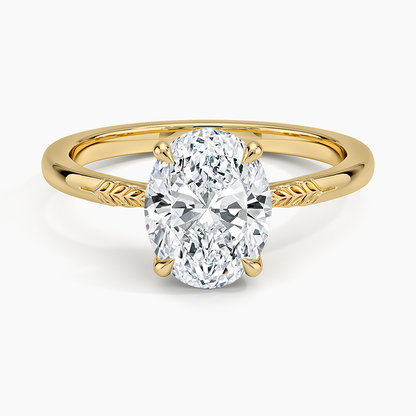 Laurel Engraved Ring - Oval Cut Center Stone