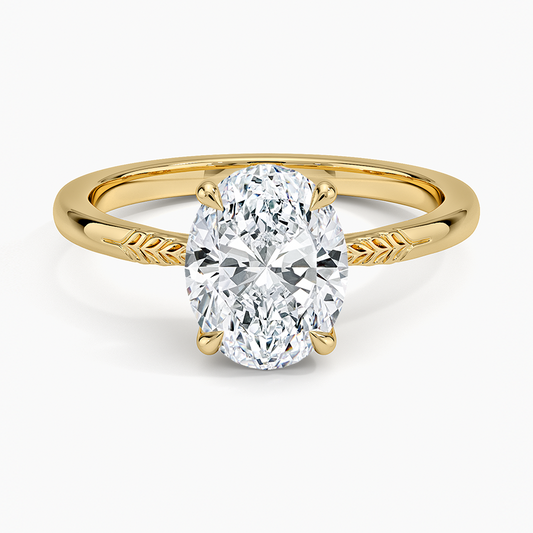 Laurel Engraved Ring - Oval Cut Center Stone