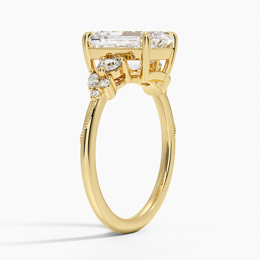 Camellia Three Stone Diamond Ring (1/3 ct. tw.) - Emerald Cut Center Stone