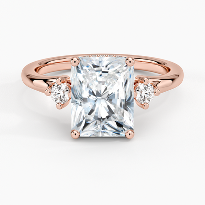 Floating Three Stone Diamond Ring - Radiant Cut Center Stone