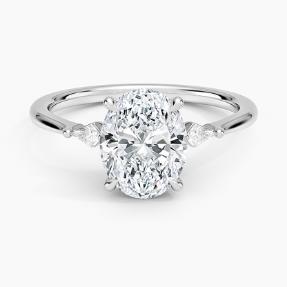 Petite Cometa Three Stone Diamond Ring - Oval Center Stone