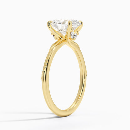 Adorned Camellia Milgrain Diamond Ring - Oval Cut Center Stone