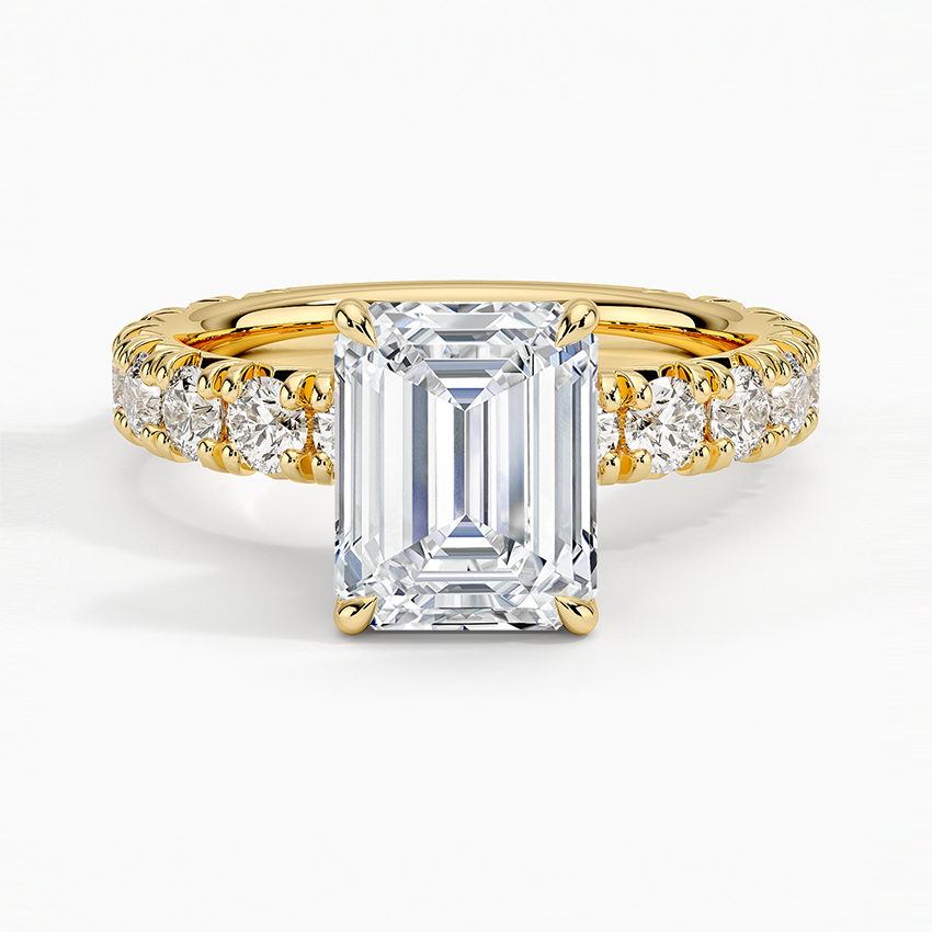Ellora Three-Quarter Coverage Diamond Ring - Emerald Cut Center Stone