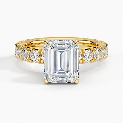 Ellora Three-Quarter Coverage Diamond Ring - Emerald Cut Center Stone