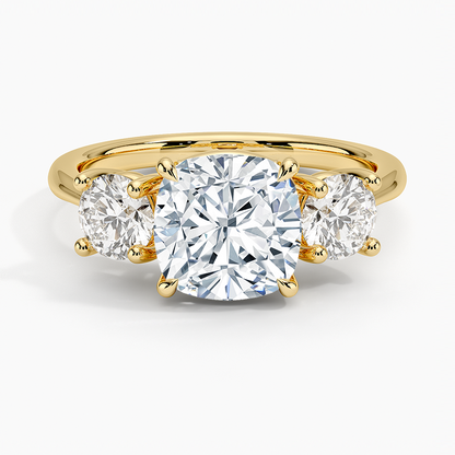 Luxe Selene Three Stone Diamond Ring (2/3 ct. tw.) - Cushion Cut Center Stone
