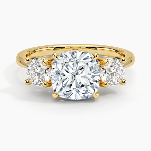 Luxe Selene Three Stone Diamond Ring (2/3 ct. tw.) - Cushion Cut Center Stone