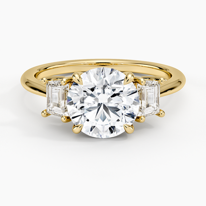 Embrace Three Stone Trapezoid Diamond Ring - Round Cut Center Stone