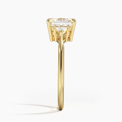 Trillion Cut Three Stone Diamond Ring - Asscher Cut Center Stone