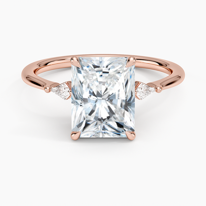 Petite Cometa Three Stone Diamond Ring - Radiant Cut Center Stone