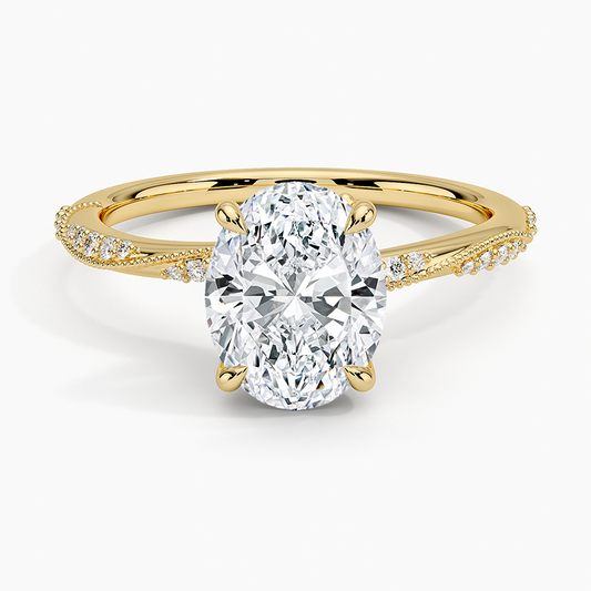 Camellia Hidden Accent 1.5mm Diamond Ring - Oval Center Stone