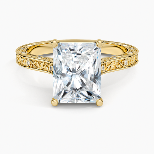 Grove Perfect Fit Engraved Diamond Ring (1/10 ct. tw.) - Radiant Cut Center Stone