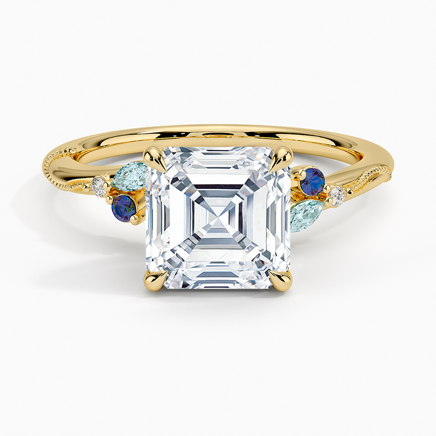 Camellia Indigo Milgrain Ring - Asscher Cut Center Stone