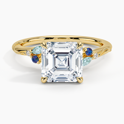 Camellia Indigo Milgrain Ring - Asscher Cut Center Stone