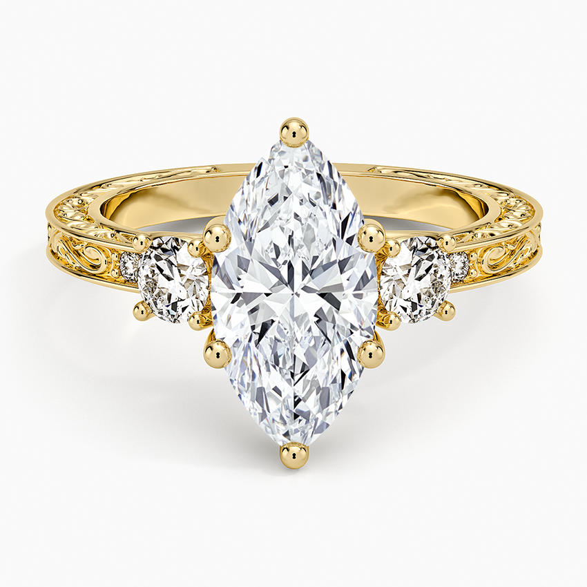Antique Scroll Engraved Three Stone Diamond Ring (1/3 ct. tw.) - Marquise Center Stone