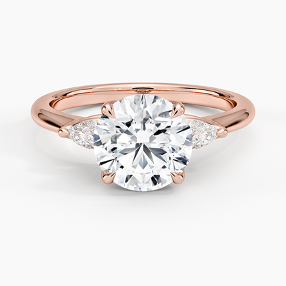 Petite Fleur Three Stone Diamond Ring - Round Center Stone