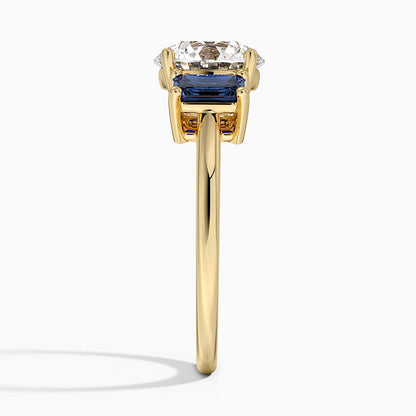 Luxe Rhiannon Three Stone Sapphire Ring - Round Cut Center Stone