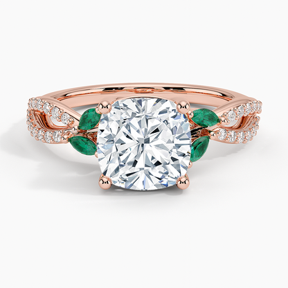 Luxe Willow Lab Emerald and Diamond Ring (1/8 ct. tw.) - Cushion Cut Center Stone
