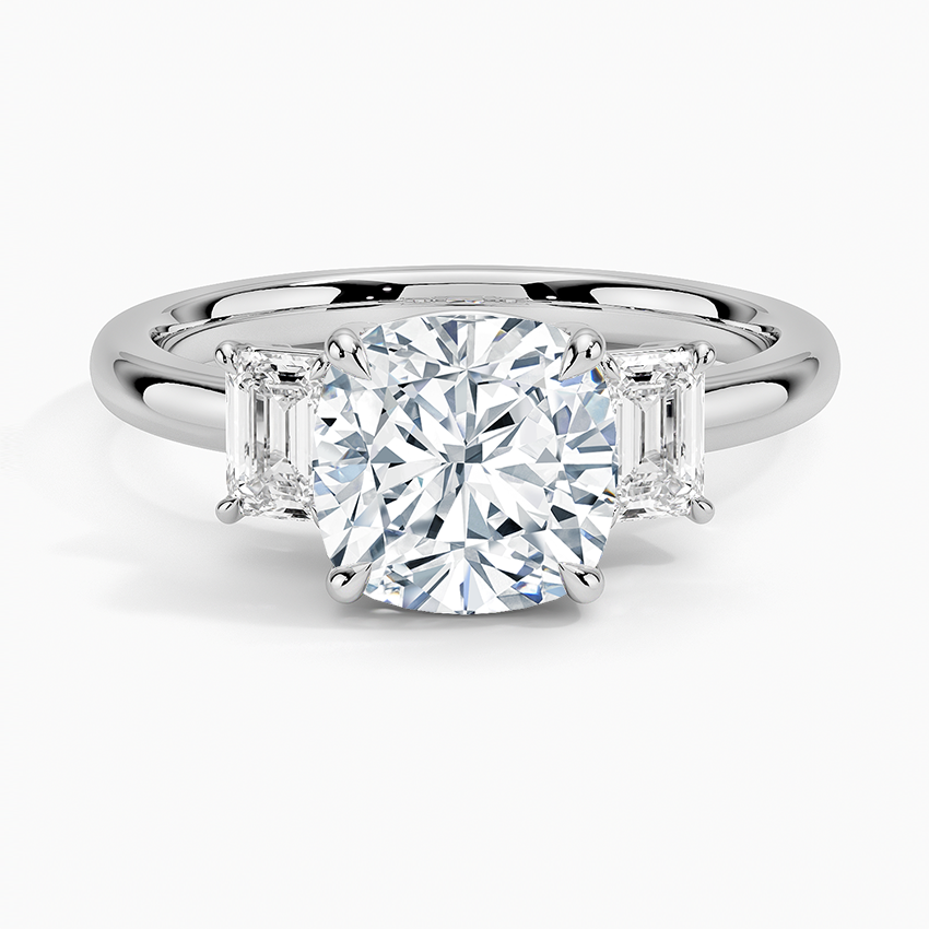 Rhiannon Emerald Cut Three Stone Diamond Ring (1/2 ct. tw.) - Cushion Cut Center Stone