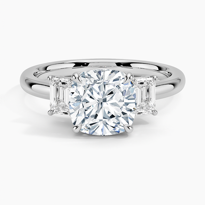 Rhiannon Emerald Cut Three Stone Diamond Ring (1/2 ct. tw.) - Cushion Cut Center Stone