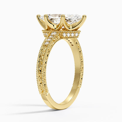 Hudson Engraved Diamond Ring - Marquise Center Stone