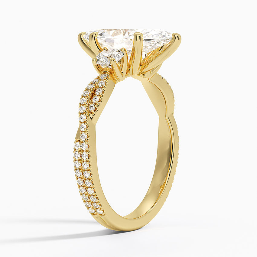 Luxe Three Stone Petite Twisted Vine Diamond Ring - Marquise Center Stone
