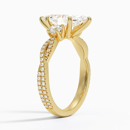 Luxe Three Stone Petite Twisted Vine Diamond Ring - Marquise Center Stone