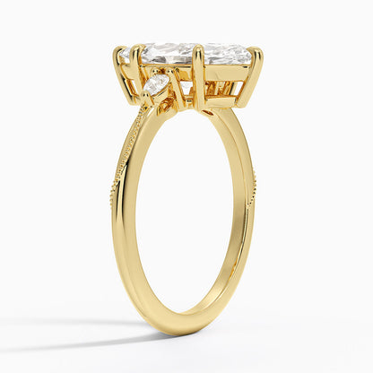 Camellia Three Stone Pear Diamond Ring - Marquise Center Stone