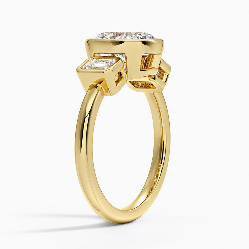 Rhiannon Bezel Three Stone Diamond Ring - Oval Cut Center Stone