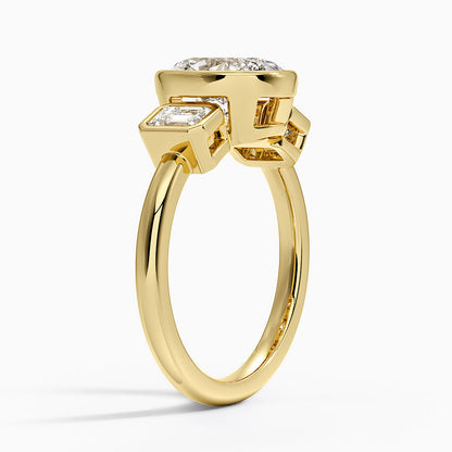 Rhiannon Bezel Three Stone Diamond Ring - Oval Cut Center Stone