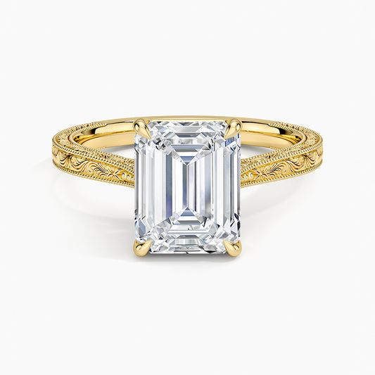 Elsie Engraved Ring - Emerald Cut Center Stone