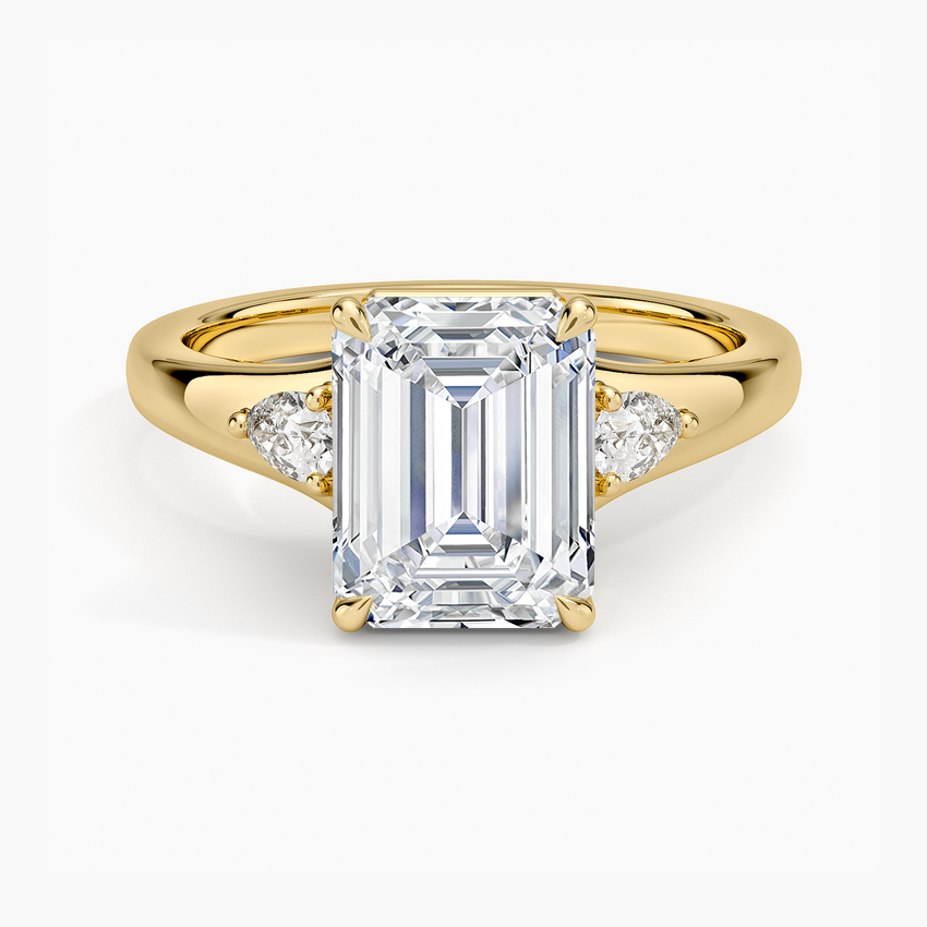 Aria Three Stone Signet Diamond Ring (1/4 ct. tw.) - Emerald Cut Center Stone