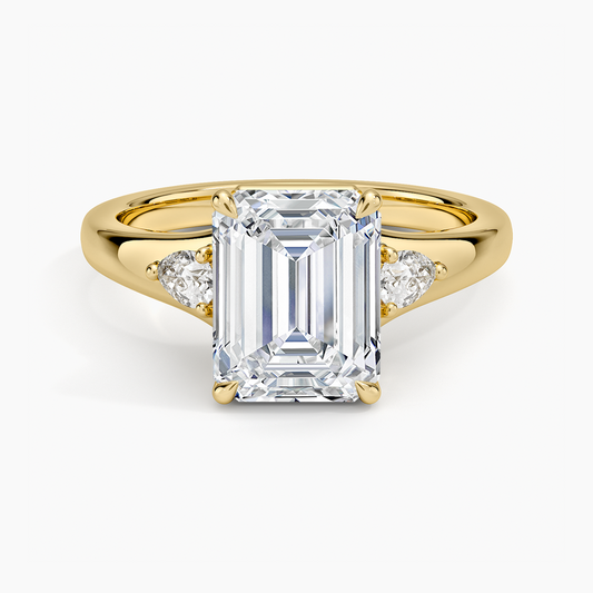Aria Three Stone Signet Diamond Ring (1/4 ct. tw.) - Emerald Cut Center Stone