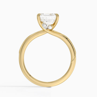 Adorned Camellia Milgrain Diamond Ring - Asscher Cut Center Stone