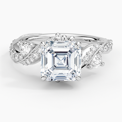 Grand Camellia Diamond Ring - Asscher Cut Center Stone