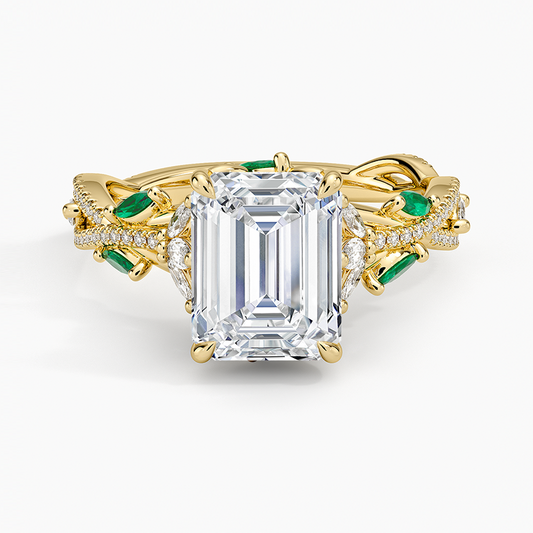 Luxe Secret Garden Lab Emerald and Diamond Ring - Emerald Cut Center Stone