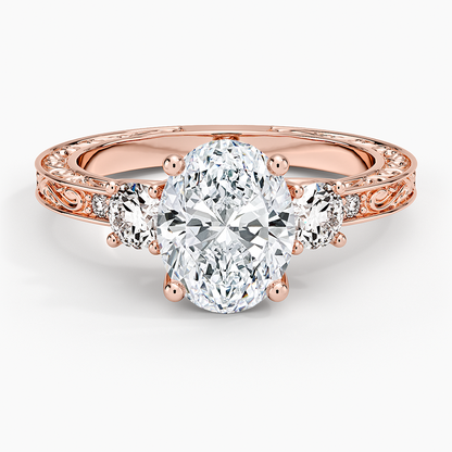 Antique Scroll Engraved Three Stone Diamond Ring (1/3 ct. tw.) - Oval Center Stone