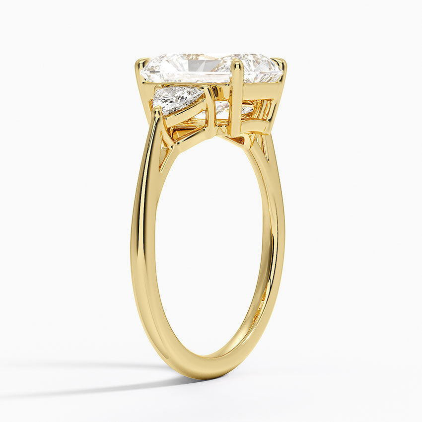 Luxe Trillion Cut Three Stone Diamond Ring - Radiant Cut Center Stone