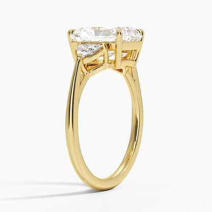 Luxe Trillion Cut Three Stone Diamond Ring - Radiant Cut Center Stone