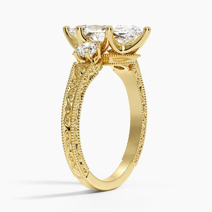 Hudson Engraved Three Stone Diamond Ring (1/3 ct. tw.) - Marquise Center Stone