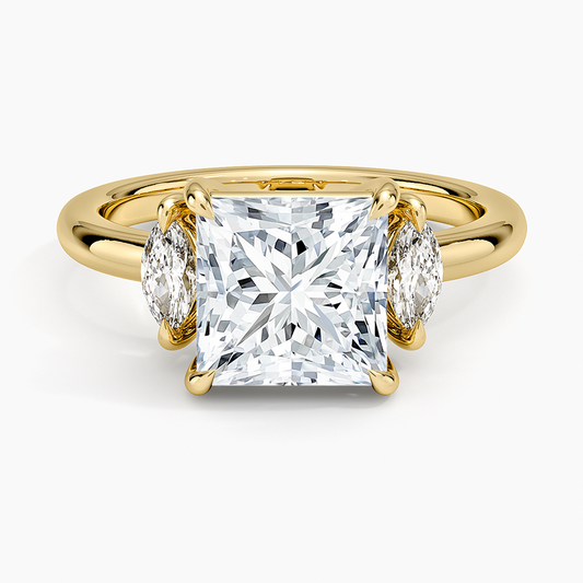 Sasha Three Stone Marquise Diamond Ring (1/3 ct. tw.) - Princess Cut Center Stone